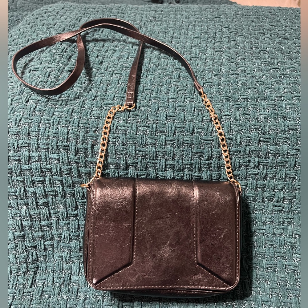 H&M Black Pleather Crossbody Bag with Gild Hardware